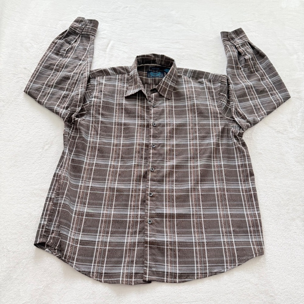 Bruno New York Mens XL‎ Brown Plaid Easy Care Long Sleeve Button Down Shirt